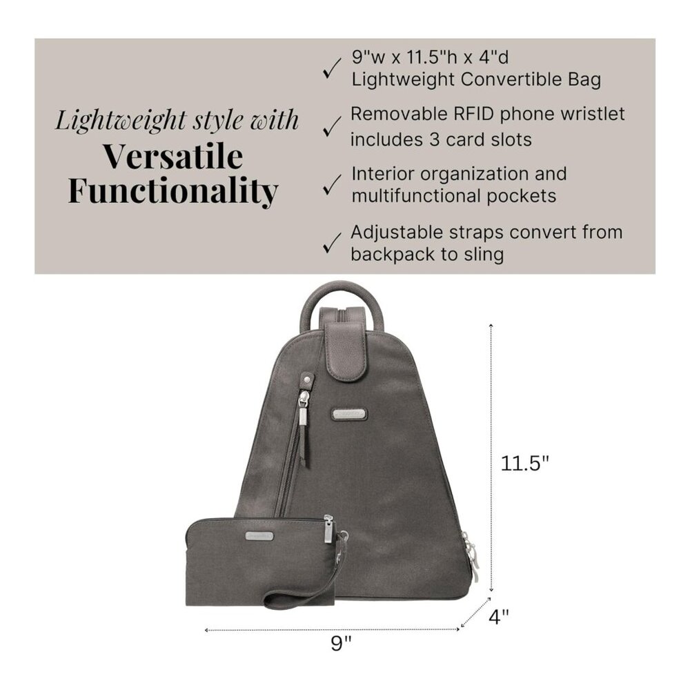 Baggallini Metro Convertible Backpack - RFID Wristlet, Water-Resistant Nylon, Ad - Picture 3 of 10